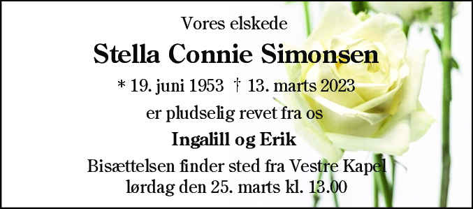 Dødsannonce for Stella Connie Simonsen
