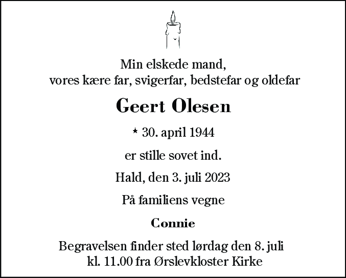 Dødsannonce for Geert Olesen