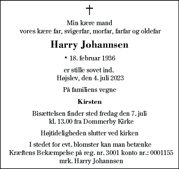 Dødsannonce for Harry Johannsen