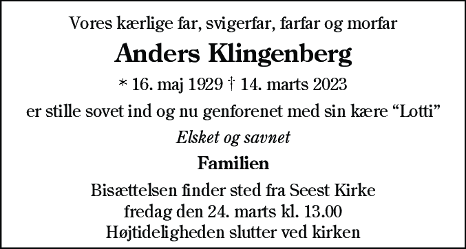 Dødsannonce for Anders Jessen Klingenberg