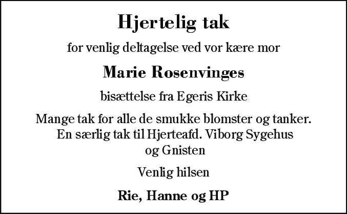 Dødsannonce for Marie Rosenvænge