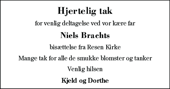 Dødsannonce for Niels Bracht