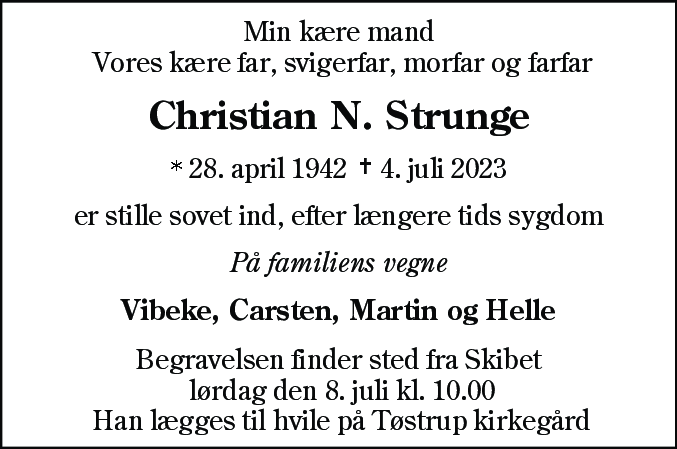 Dødsannonce for Christian Nielsen Strunge