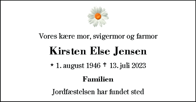 Dødsannonce for Kirsten Else Jensen