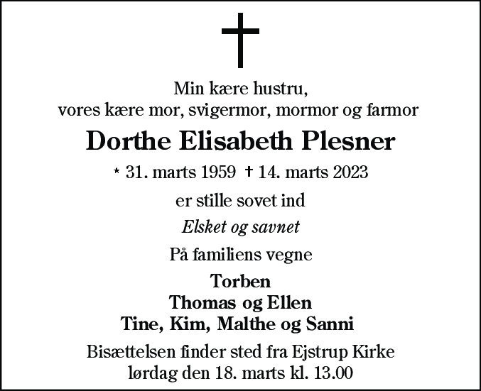 Dødsannonce for Dorthe Elisabeth Plesner