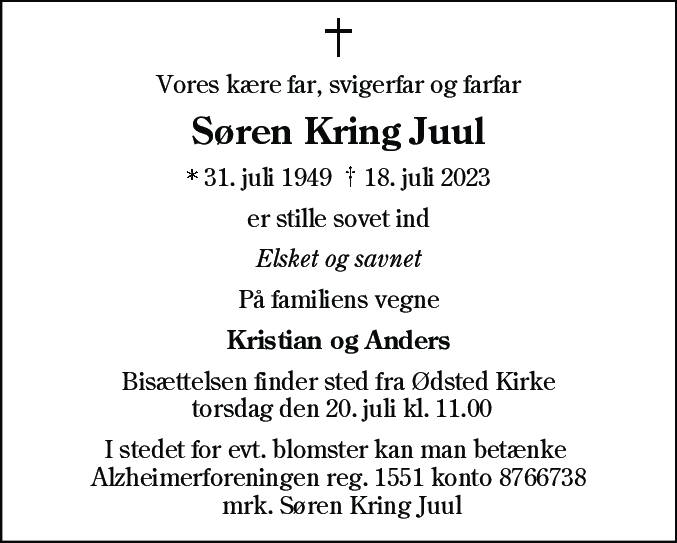 Dødsannonce for Søren Kring Juul