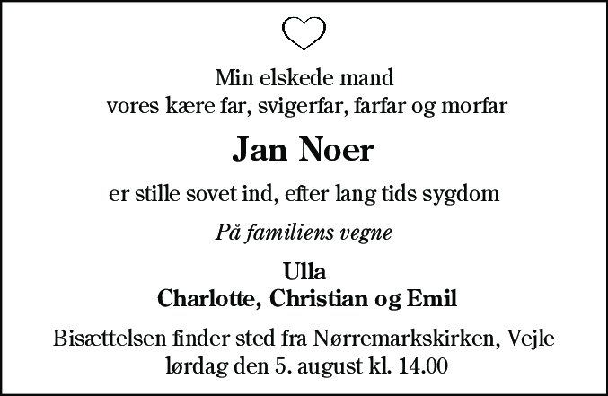 Dødsannonce for Jan Noer