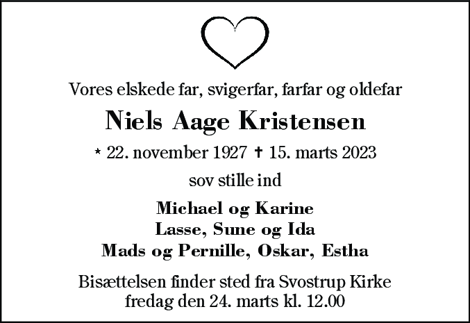 Dødsannonce for Niels Aage Kristensen