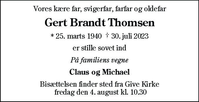Dødsannonce for Gert