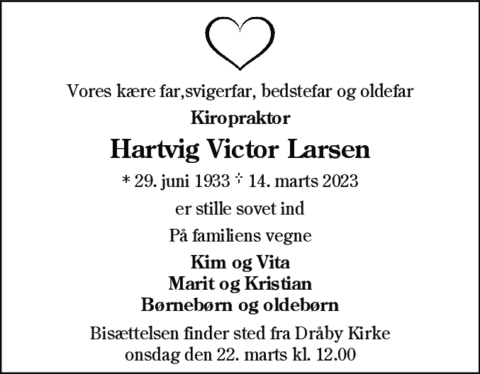 Dødsannonce for Hartvig Victor Larsen
