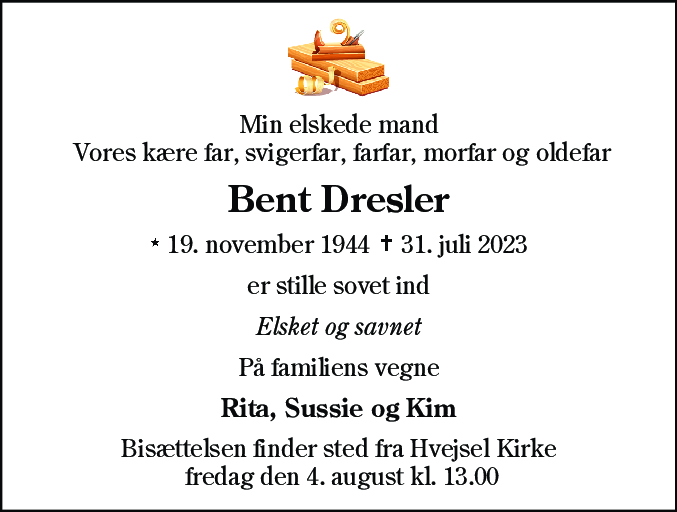 Dødsannonce for Bent Dresler