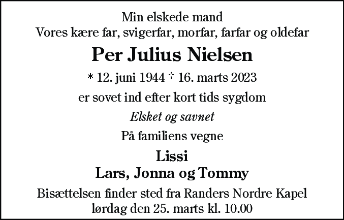 Dødsannonce for Per Julius Nielsen