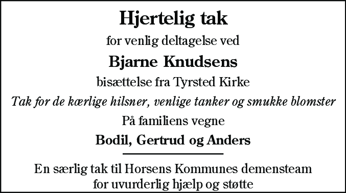Dødsannonce for Bjarne Knudsen