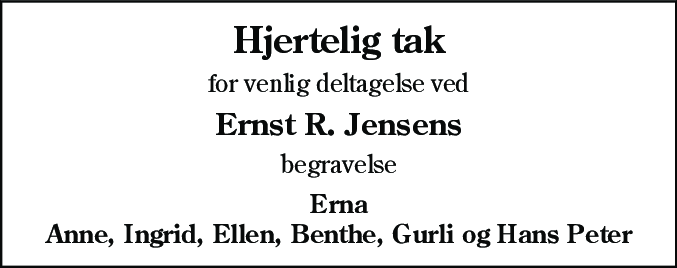 Dødsannonce for Ernst Richardt Jensen