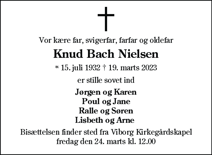 Dødsannonce for Knud Bach Nielsen