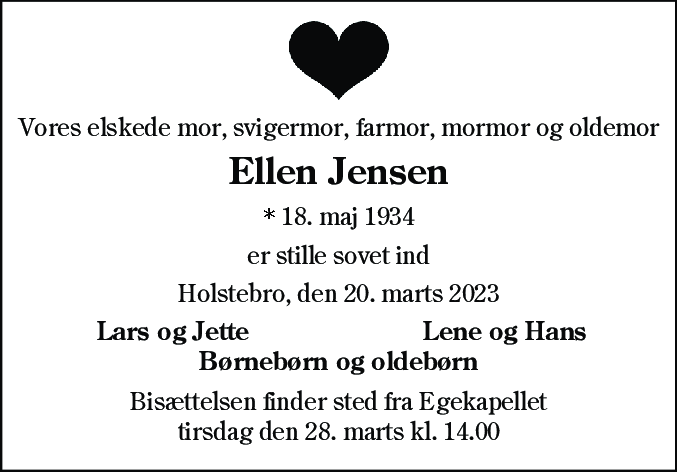 Dødsannonce for Ellen Jensen