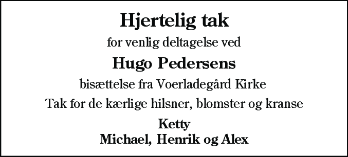 Dødsannonce for Hugo Pedersen