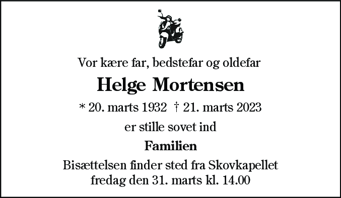 Dødsannonce for Helge Mortensen