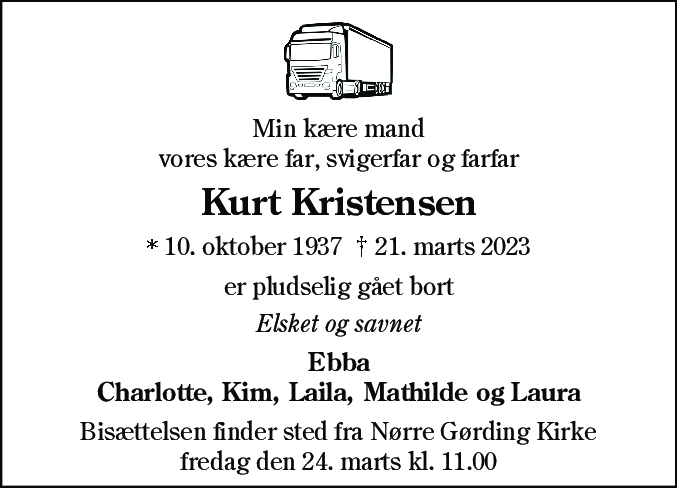Dødsannonce for Kurt Christensen