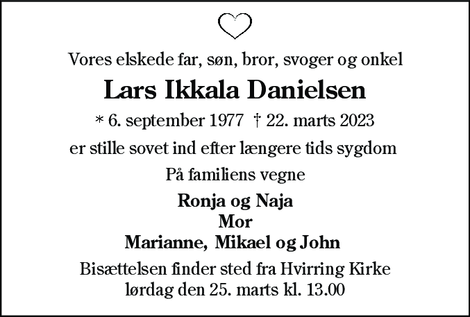 Dødsannonce for Lars Ikkala Danielsen