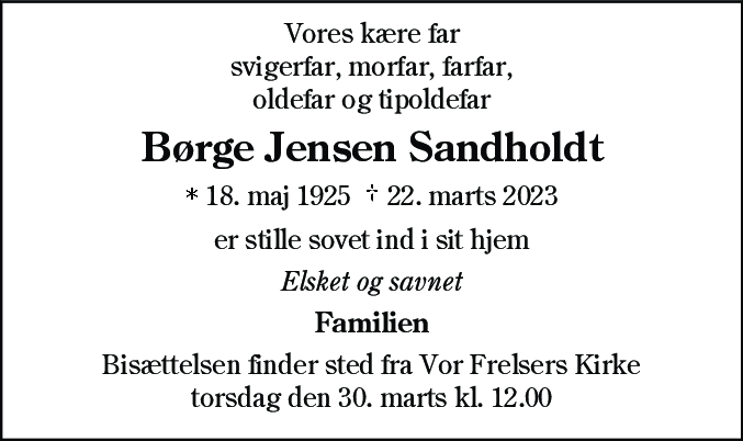 Dødsannonce for Børge Jensen Sandholdt