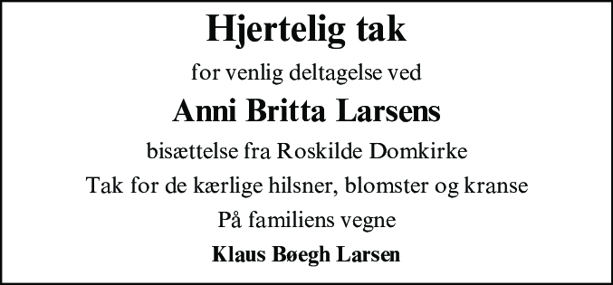 Dødsannonce for Anni Britta Larsen