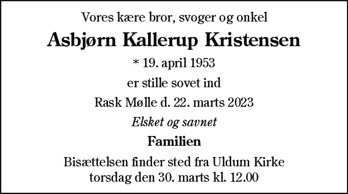 Dødsannonce for Asbjørn Kallerup Kristensen