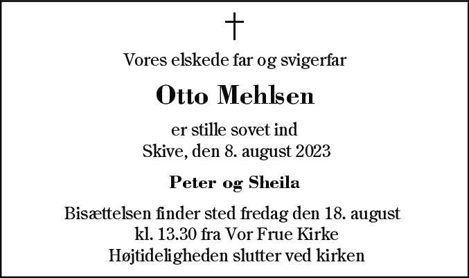 Dødsannonce for Otto Mehlsen