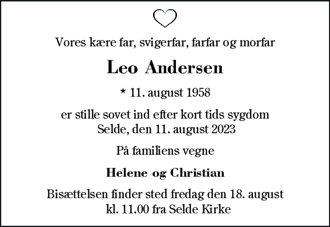 Dødsannonce for Leo Andersen