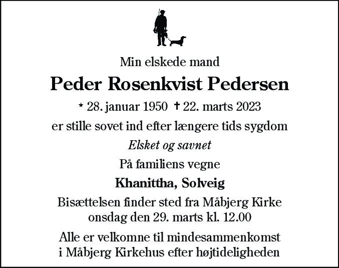 Dødsannonce for Peder Rosenkvist Pedersen