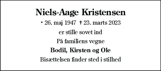 Dødsannonce for Niels-Aage Kristensen