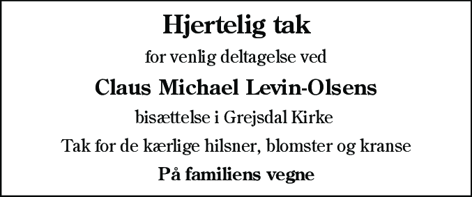 Dødsannonce for Claus Michael Levin-Olsen