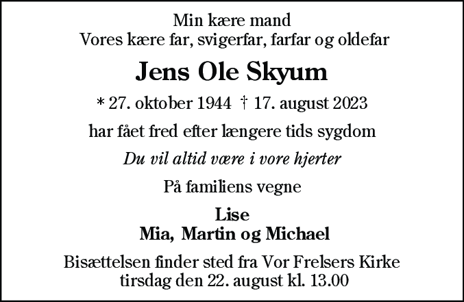 Dødsannonce for Jens Ole Skyum