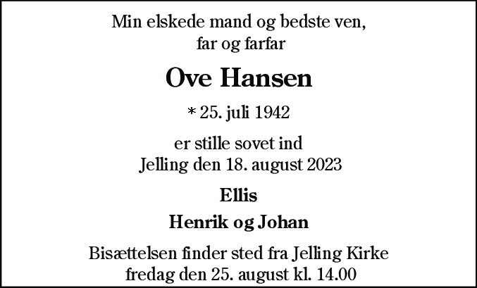 Dødsannonce for Ove Hansen