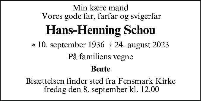 Dødsannonce for Hans-Henning Schou