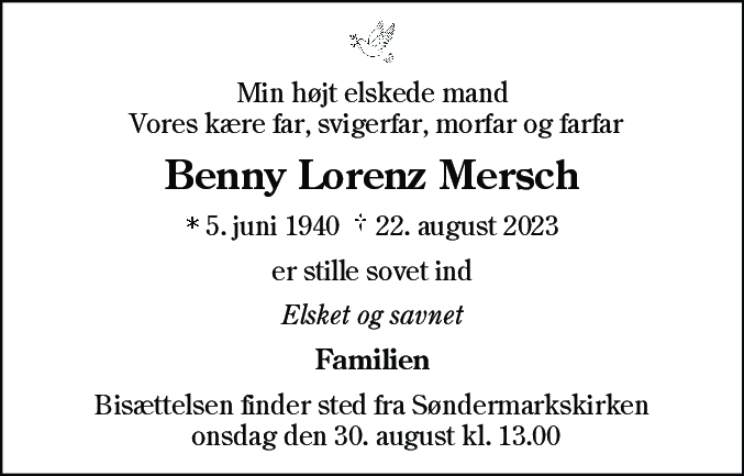 Dødsannonce for Benny Lorenz Mersch