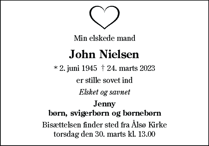 Dødsannonce for John Erik Nielsen