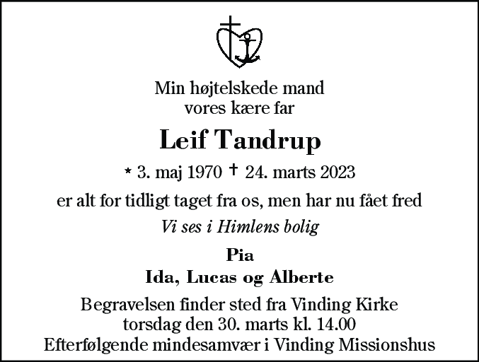 Dødsannonce for Leif Tandrup