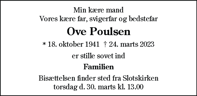 Dødsannonce for Ove Poulsen