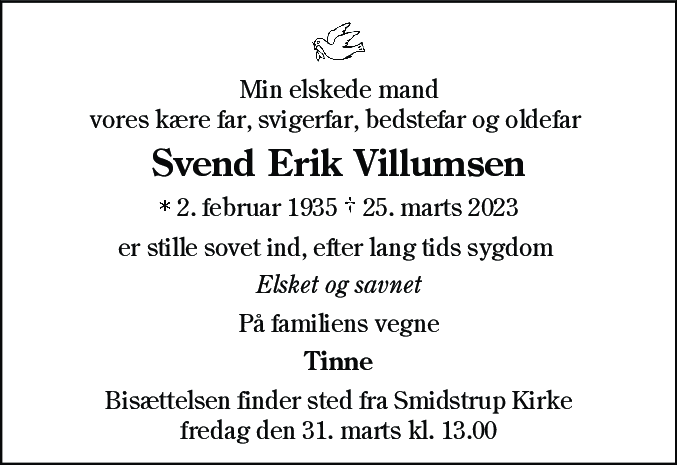 Dødsannonce for Svend Erik Villumsen