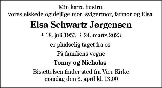 Dødsannonce for Elsa Schwartz Jørgensen
