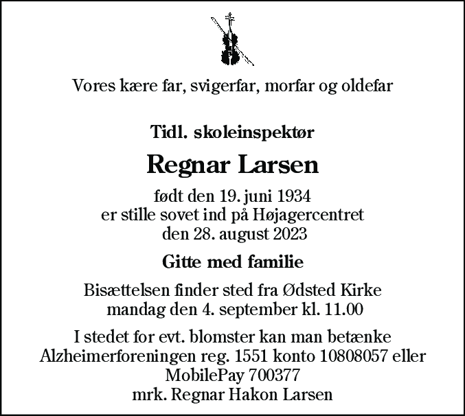 Dødsannonce for Regnar Hakon Larsen
