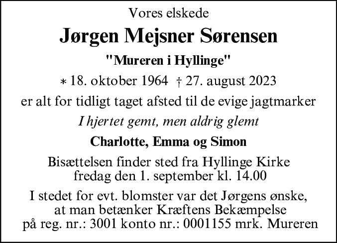 Dødsannonce for Jørgen Mejsner Sørensen