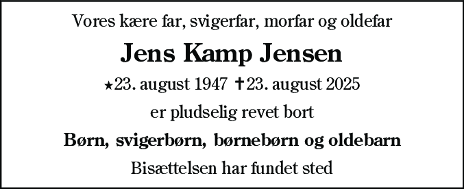 Dødsannonce for Jens Kamp Jensen
