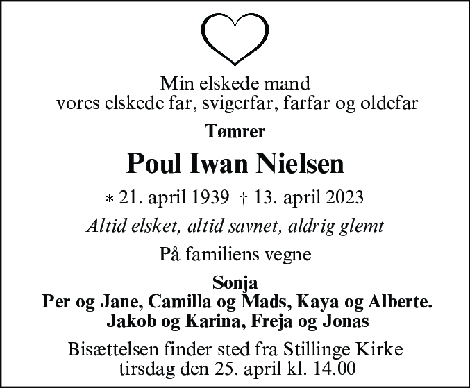 Dødsannonce for Poul Iwan Nielsen