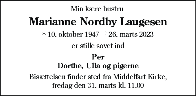 Dødsannonce for Mariane Laugesen