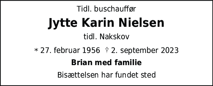 Dødsannonce for Jytte Karin Nielsen