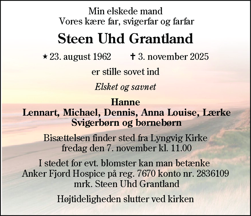 Dødsannonce for Steen Uhd Grantland