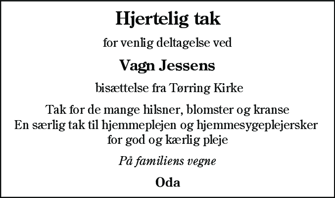 Dødsannonce for Vagn Jessen