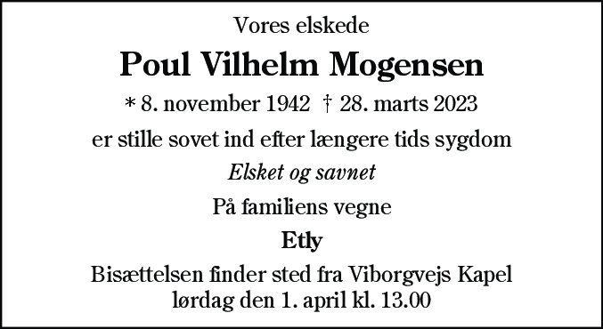 Dødsannonce for Poul Vilhelm Mogensen